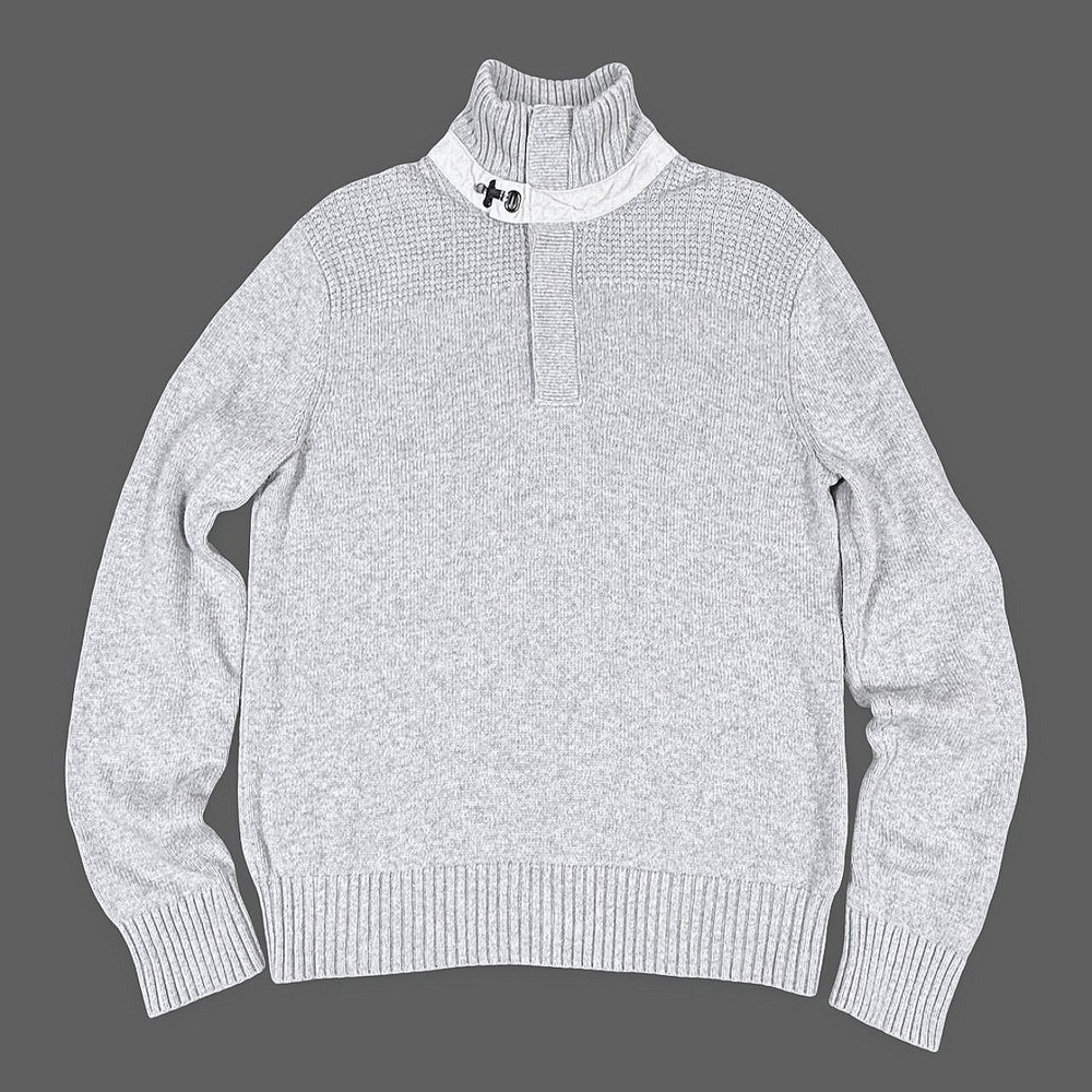 Banana Republic Men S Cotton Waffle Knit Toggle Mock Neck Sweater Lt Gray 429435